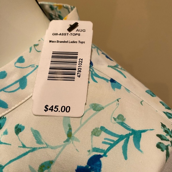 Ladies DKNY Mandarin Collar Printed Button Down Shirt NWT - Picture 4 of 4